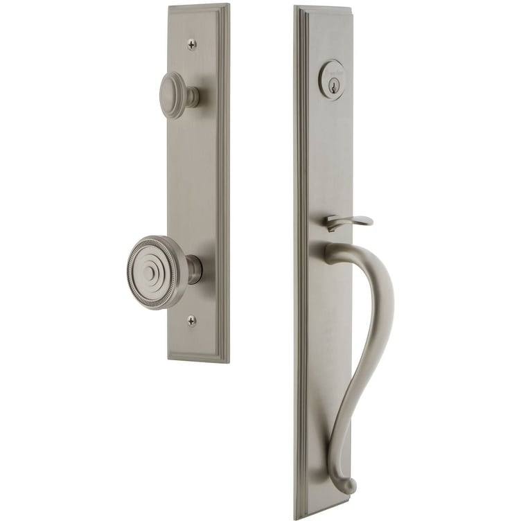 Grandeur Carsgrsol_Eset_234 Carre Solid Brass Rose Keyed Entry Single Cylinder S Grip Handleset W Soleil Knob 2.75 Backset