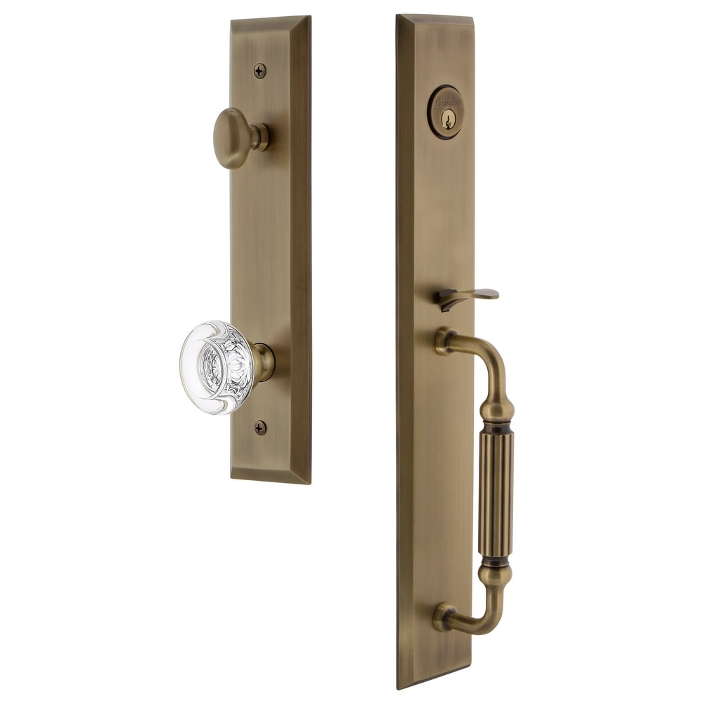 Grandeur Favfgrbor_Esetd_Na Fifth Avenue Solid Brass Rose Dummy Full Plate F Grip Handleset With Bordeaux Crystal Knob