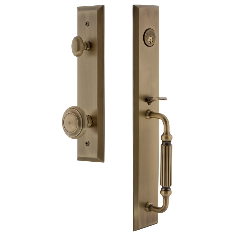 Grandeur Favfgrcir_Esetd_Na Fifth Avenue Solid Brass Rose Dummy Full Plate F Grip Handleset With Circulaire Knob