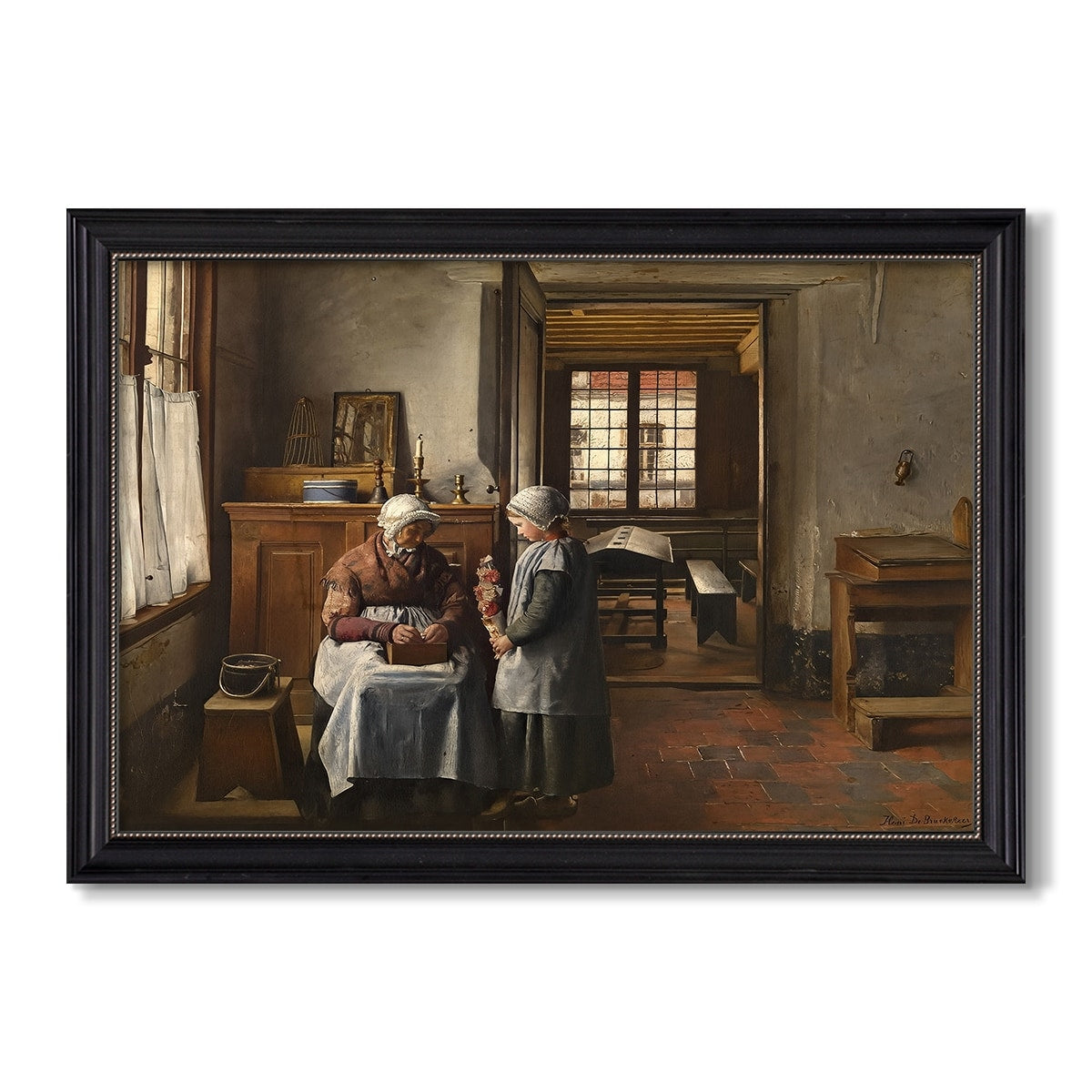 Grandmothers Feast 1873 Henri De Braekeleer Custom Framed Canvas