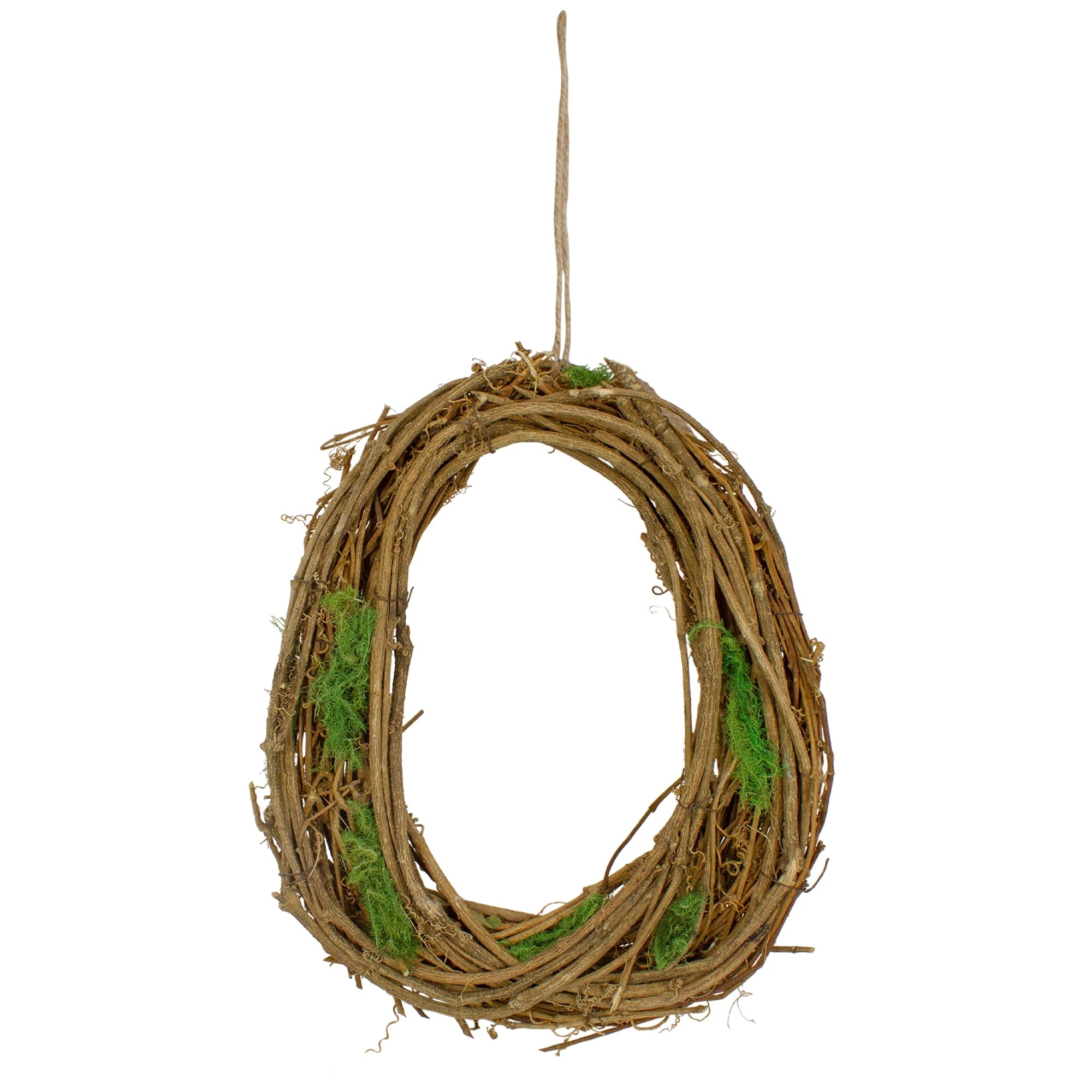 11 Brown Grapevine Twig And Green Moss Egg Shaped Artificial Spring Wreath