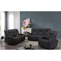 Gray Fabric Upholstered Center Console Armrest Storage Channel Design