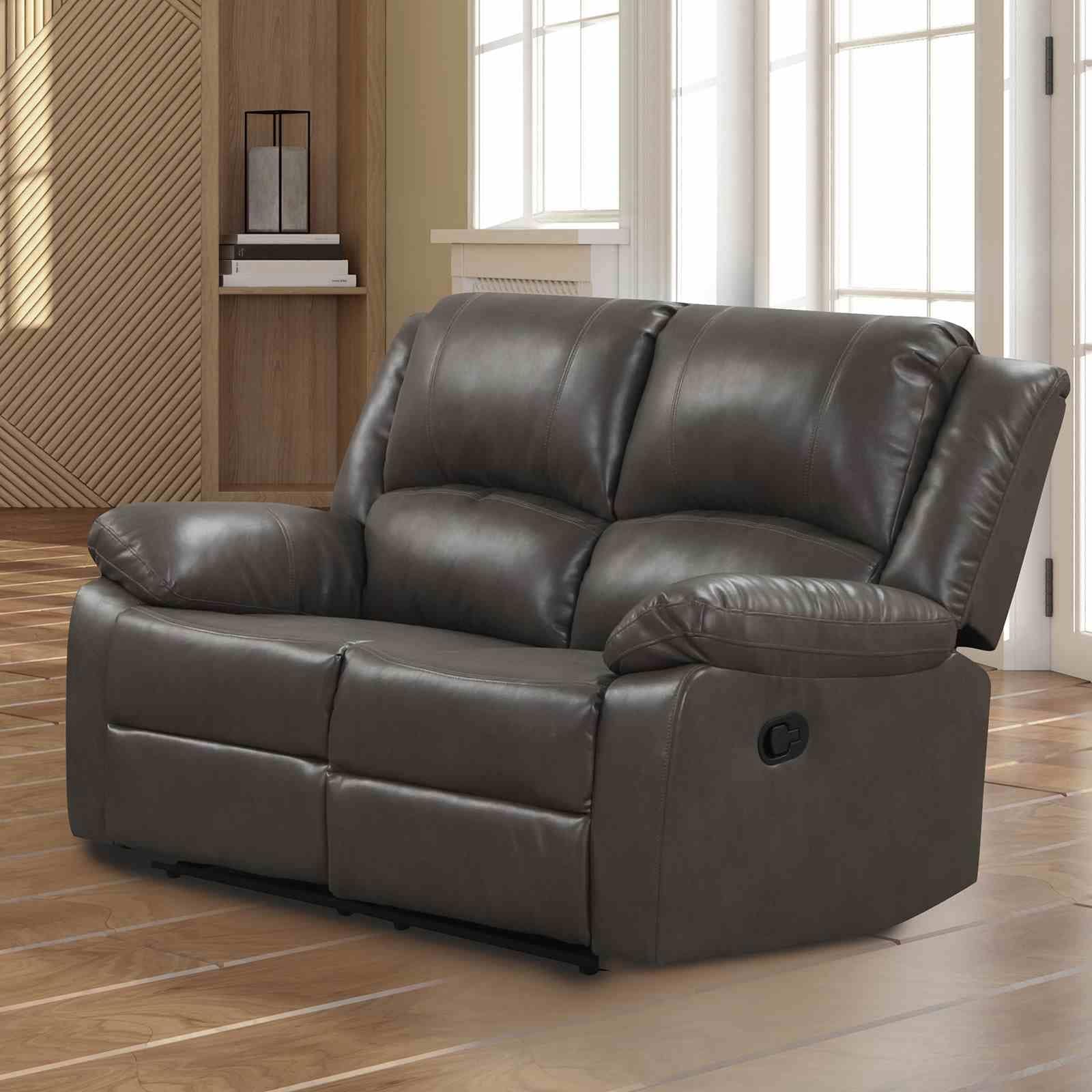 Gray Faux Leather 1Pc Manual Recliner Loveseat