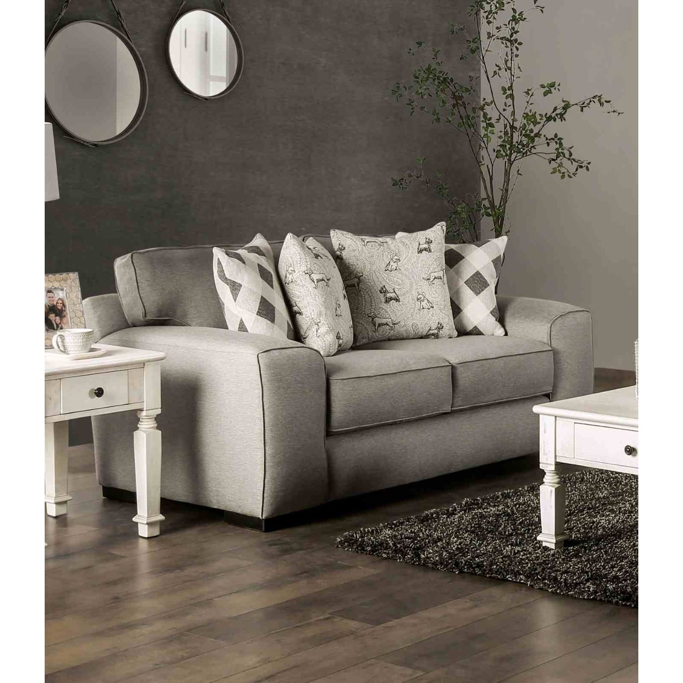 Gray Finish 1Pc Loveseat Wide Track Arms Solid Wood
