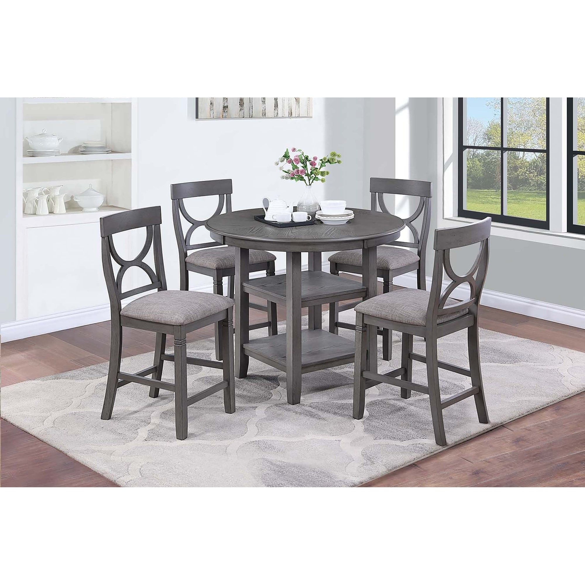Gray Finish 5Pc Counter Height Dining Table Set Upholstered Seat