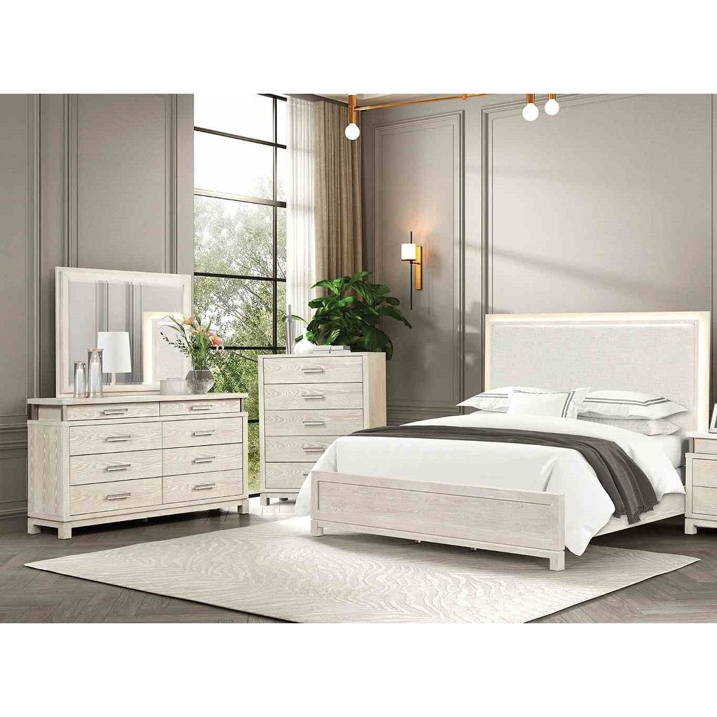 Gray Finish Classic Bed Dresser Mirror Chest 4Pc Bedroom Set
