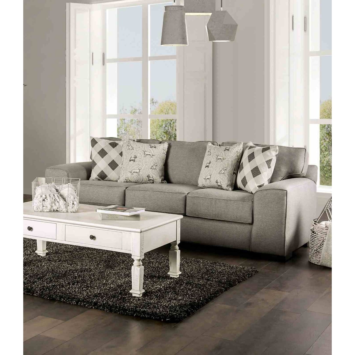 Gray Finish Sofa Solid Wood 1Pc Block Wooden Legs