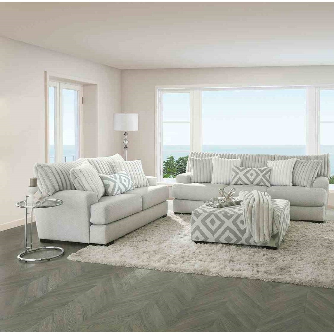 Gray Finish Solid Wood Padded Arms Wooden Legs 2Pc Sofa Set