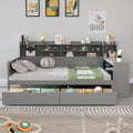 Gray Full Size Daybed With Storage Shelves Study Desk