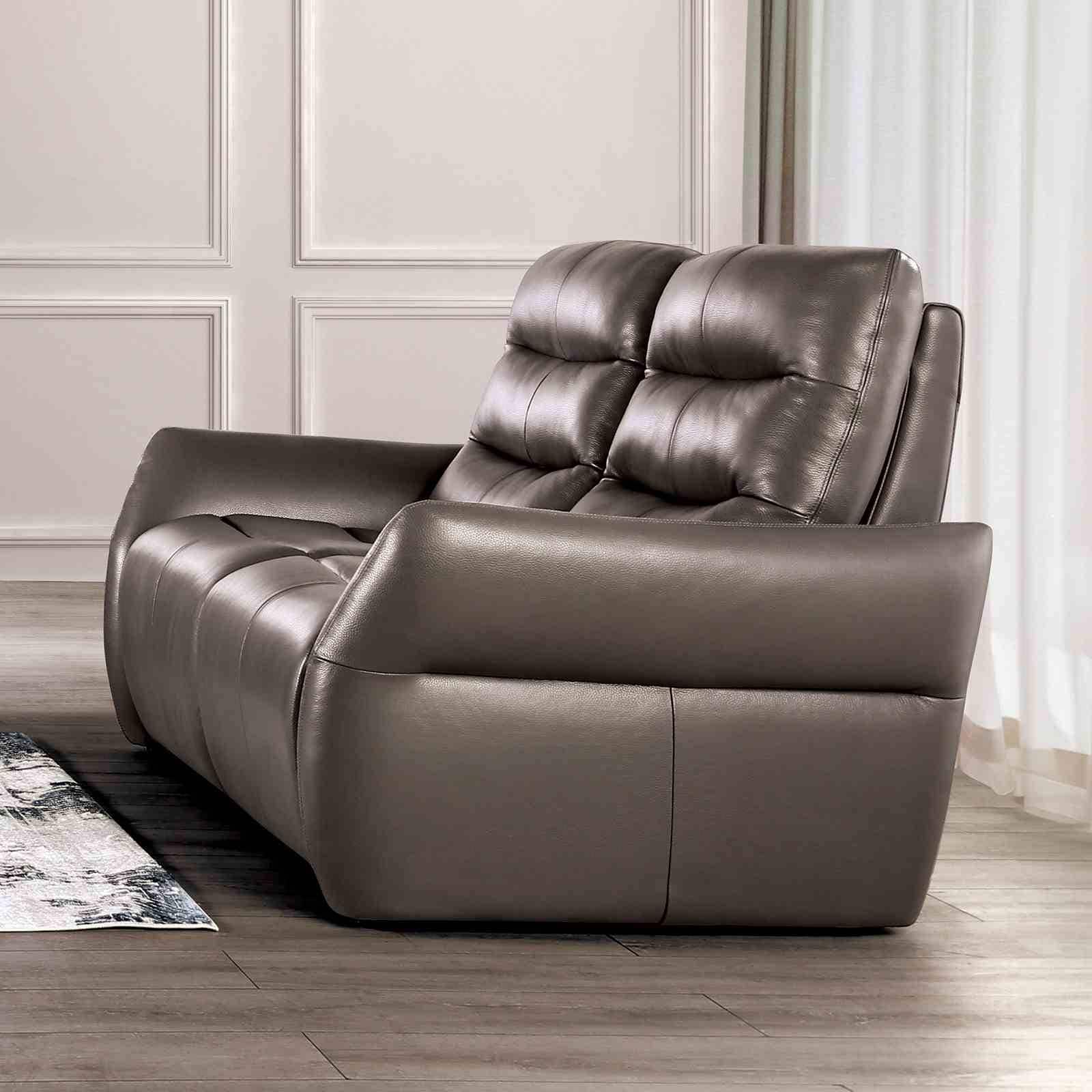 Gray Fully Upholstered 1Pc Power Recliner Loveseat