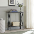 Gray Matte Black X Design Mixed Wood And Metal Hall Console