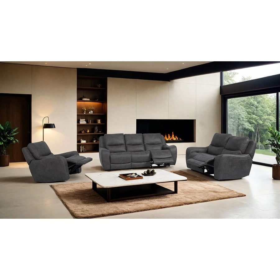 Gray Modern Power Recliner Sofa Set Usb Ports