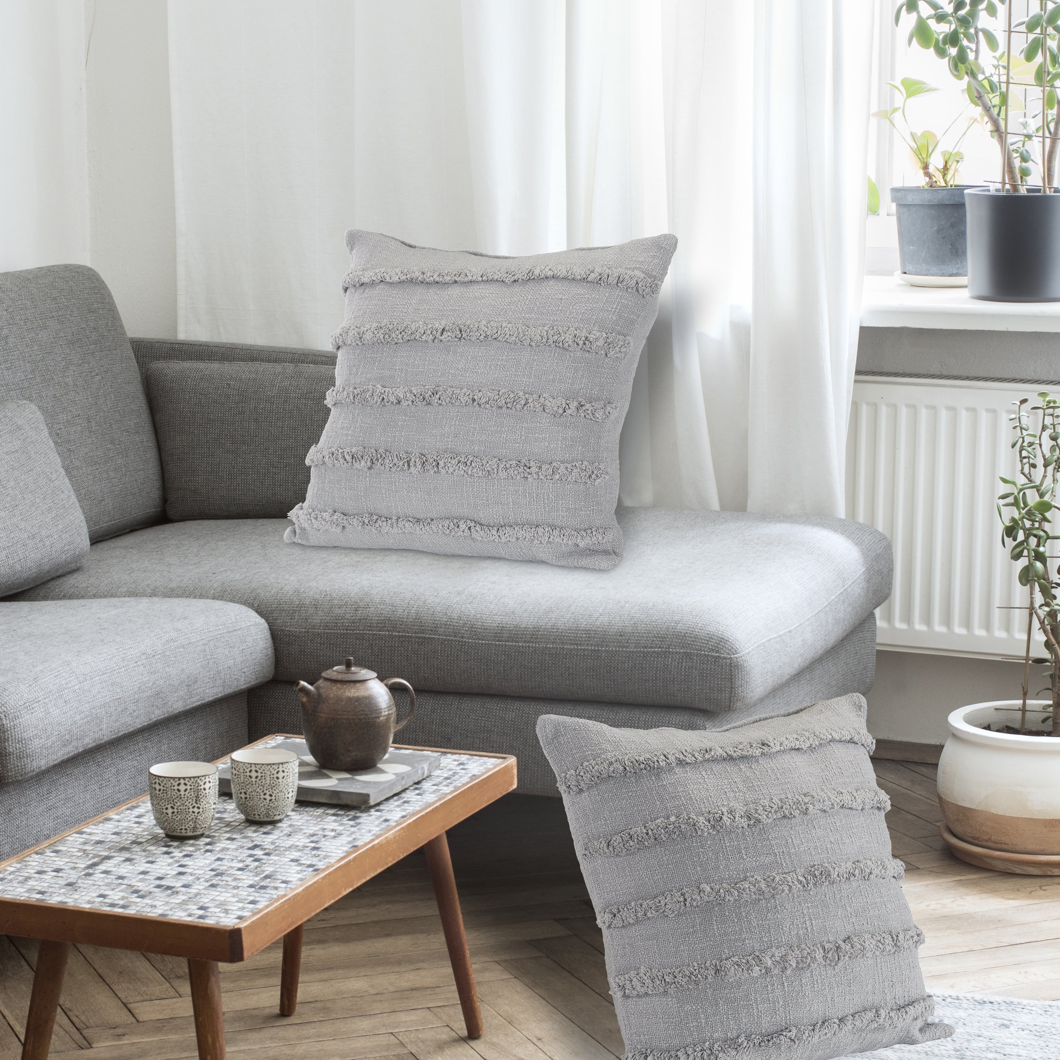 Gray Overtufted Solid Throw Pillow
