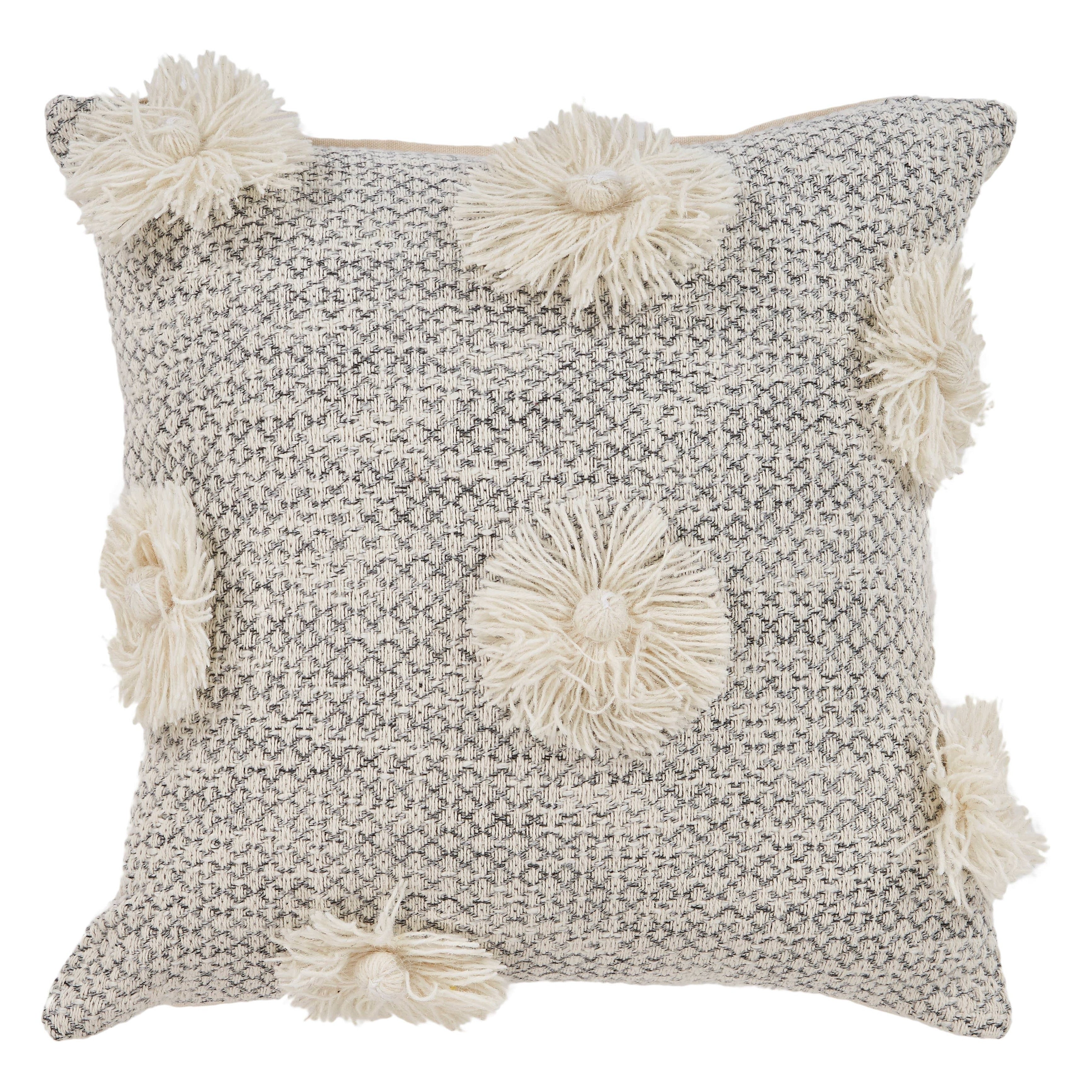 Lr Home Tassle Gray Natural Cotton Throw Pillow 18 Inch