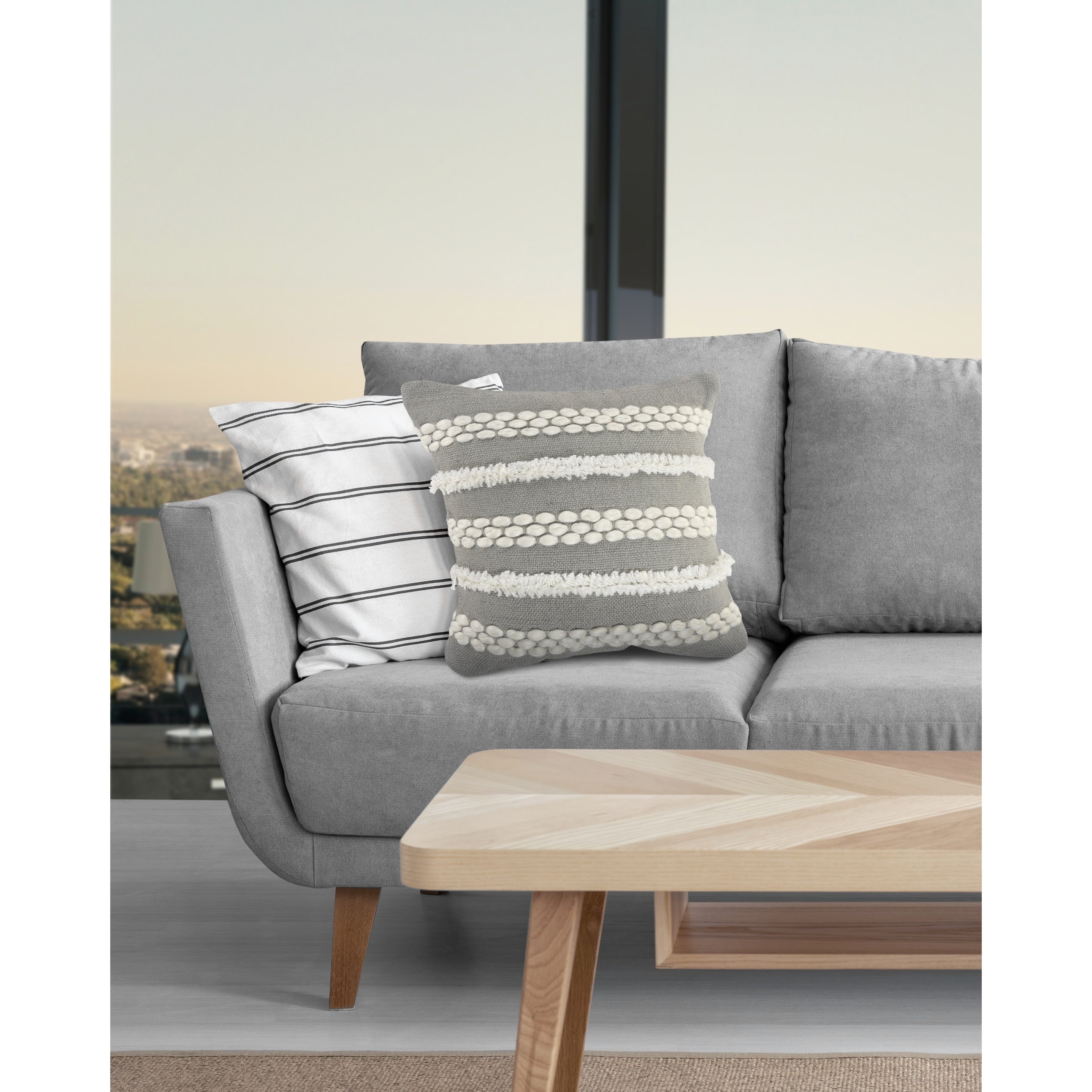 Gray Textured And Tufted Throw Pillow
