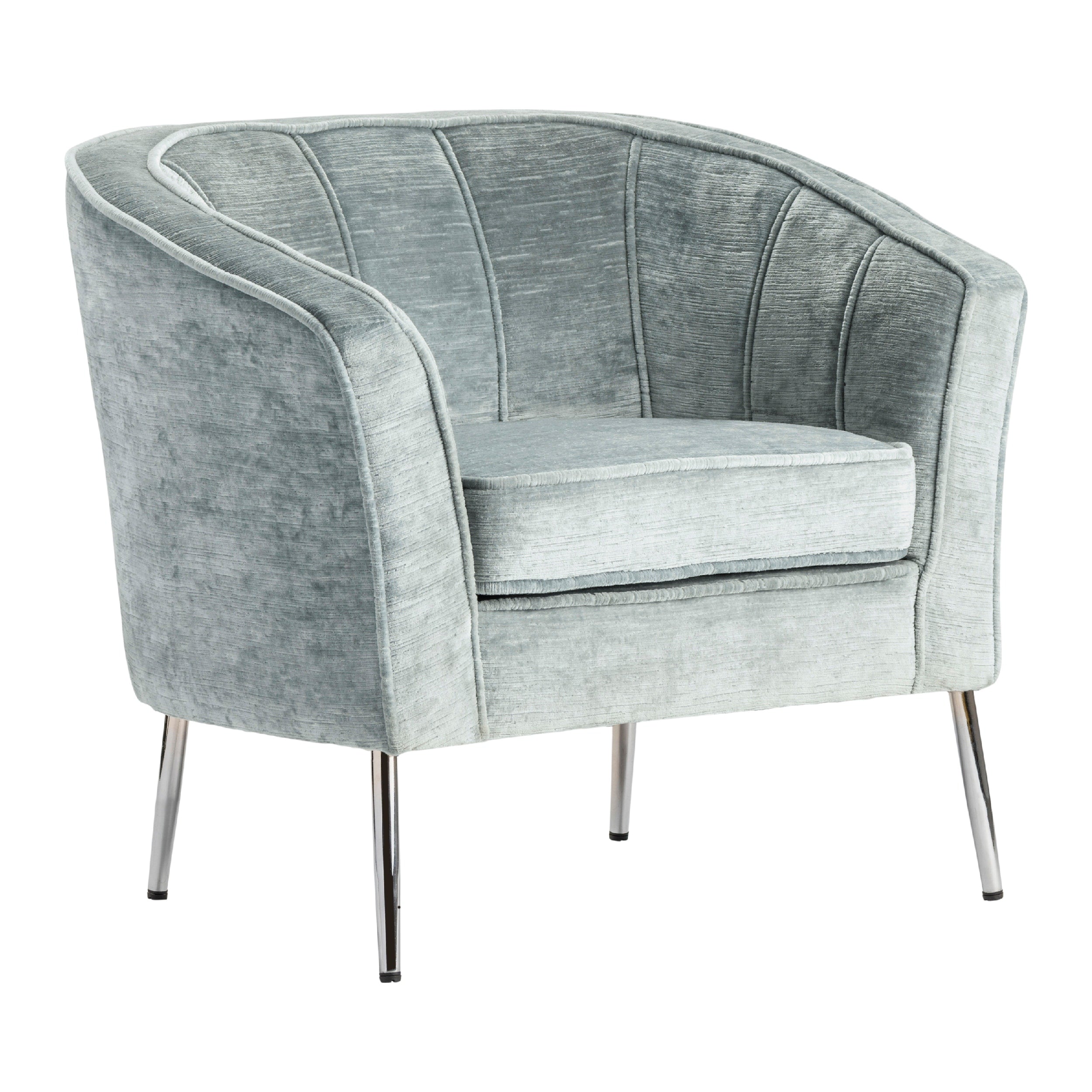 Gray Upholstered Accent Arm Chair With Silver Iron Frame