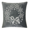 Gray Velvet Holiday Throw Pillow With Snowflake Wreath Embroidery 20X20 With Insert Set Of 2