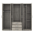 Gray Wardrobe Versatile Storage Cabinet With Drawers 6 Doors Bedroom Clothing Storage Cabinet Organizer