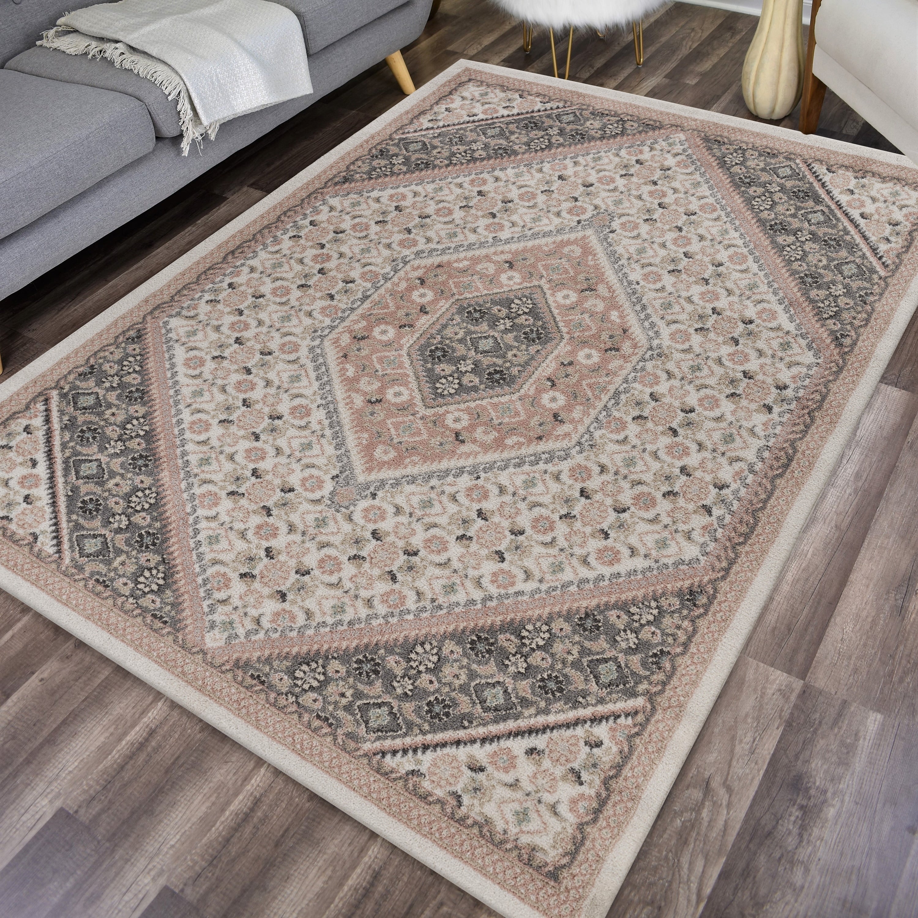 Ivory And Blush Botanical Traditional Area Rug 52 X 72