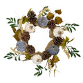 Gray And Green Fall Harvest Wreath With Velvet Pumpkins 24 Inch Unlit