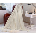 Gray And Ivory Striped Tasseled Throw Blanket