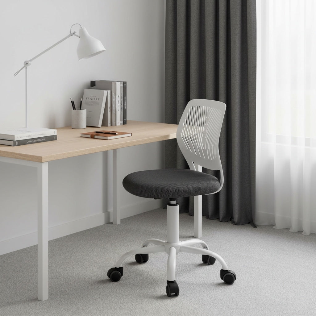 Gray And White Adjustable Height Swivel Rolling Office Chair