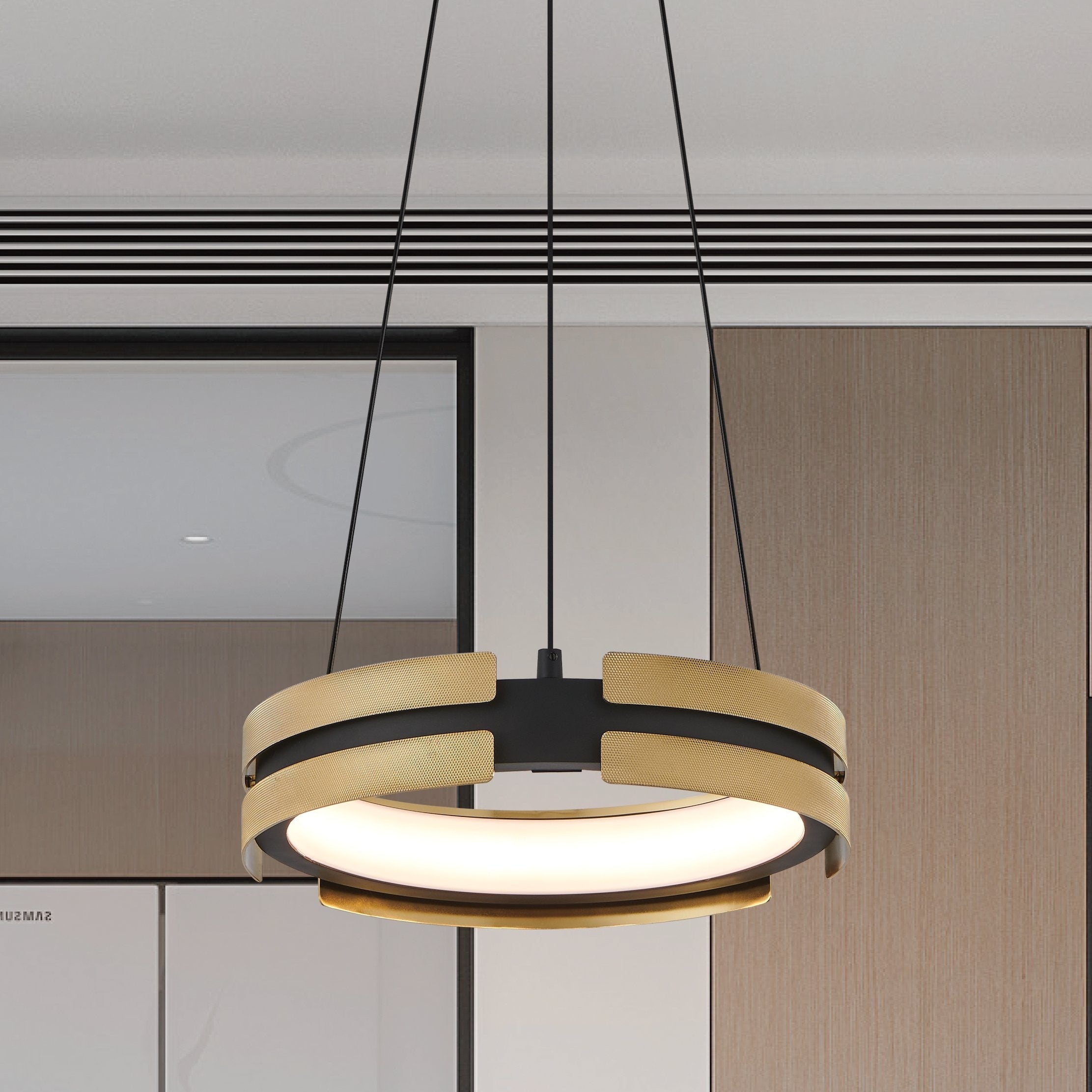 Grazia 15 Inch Matte Black And Brushed Gold Led Convertible Pendant