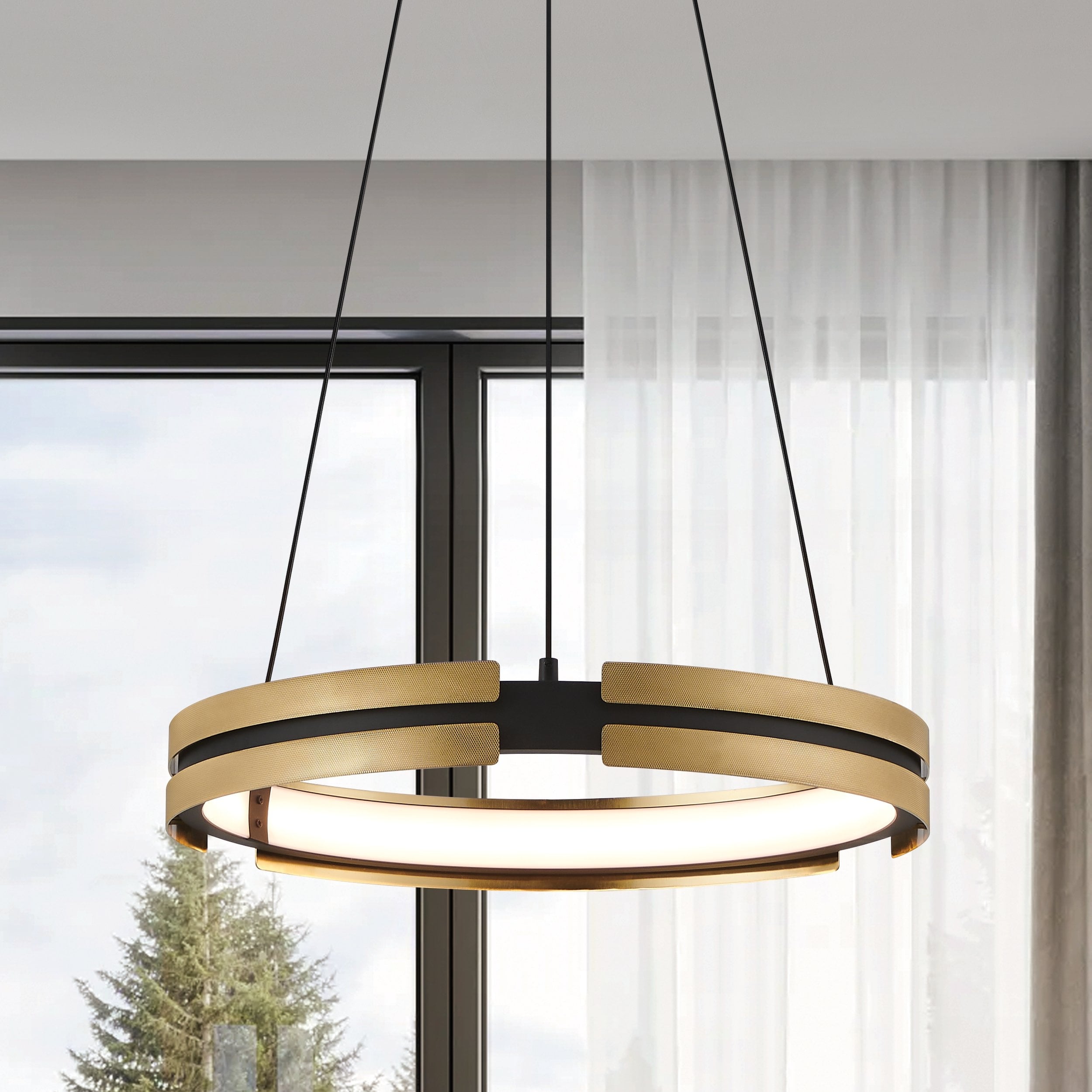Grazia 24 Inch Matte Black And Brushed Gold Led Chandelier L 24.25 X W 24.25 X H 3.25 X M H 140.75