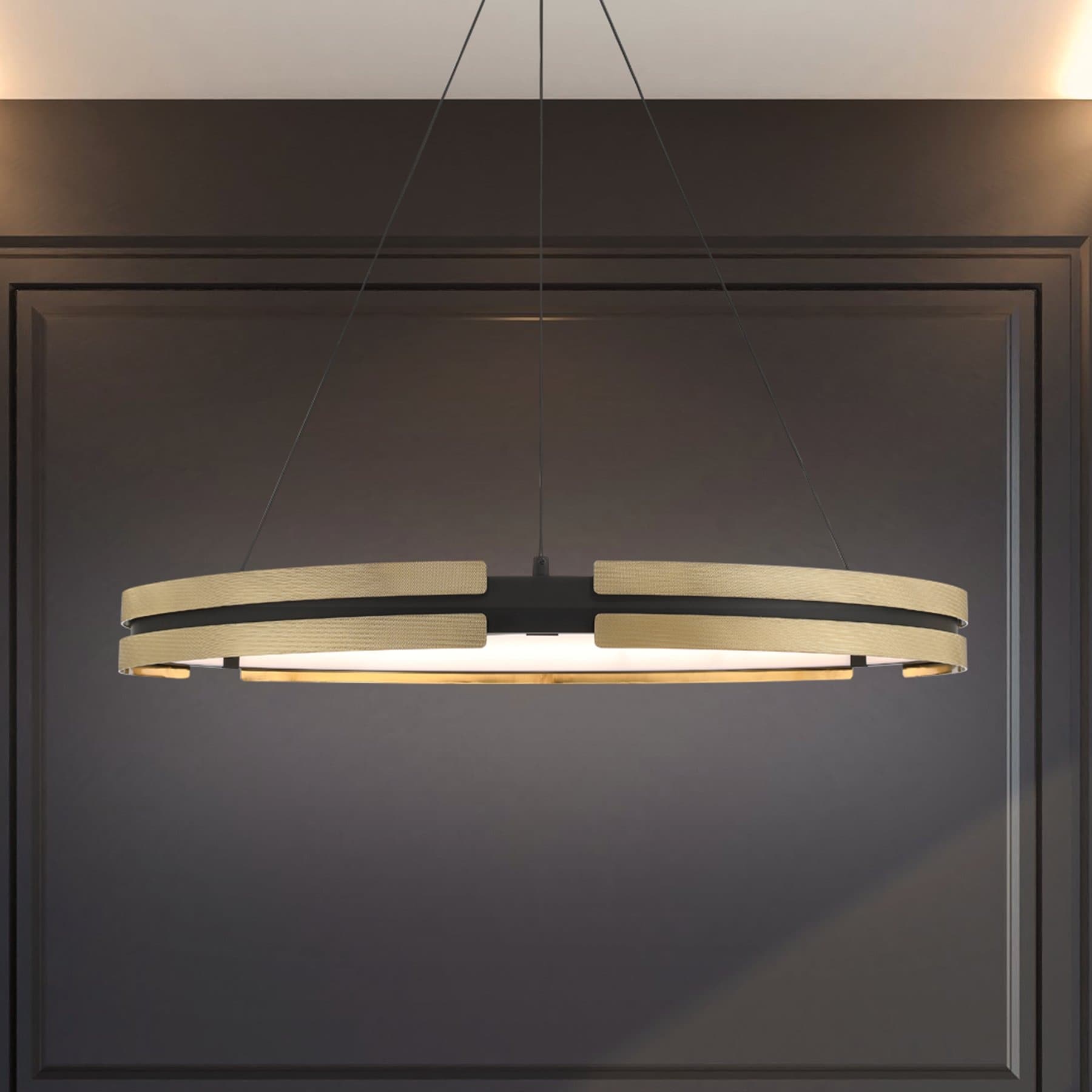 Grazia 36 Inch Matte Black And Brushed Gold Led Chandelier L 36 X W 36 X H 3.5 X M H 148.75