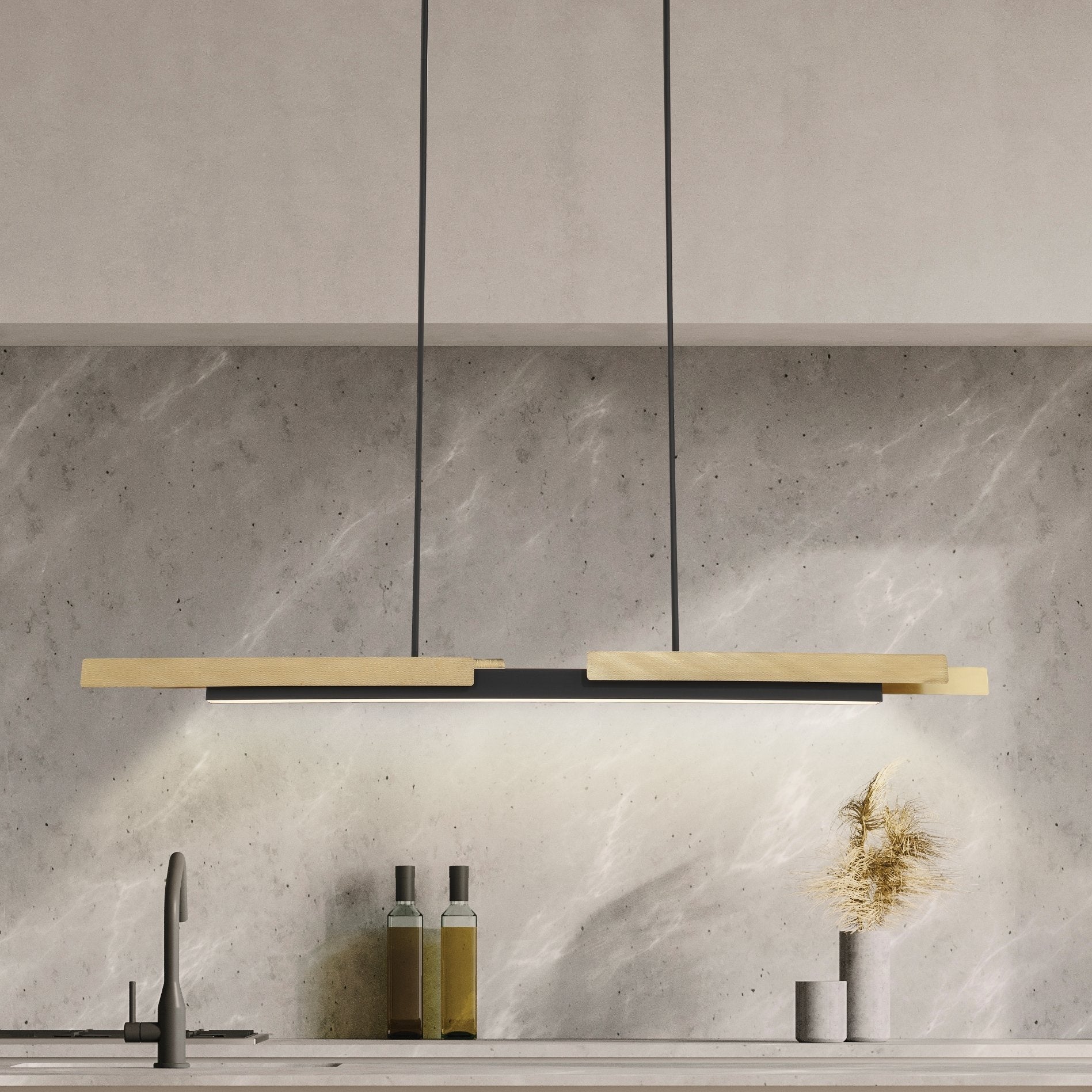 Grazia 60 Inch 2 Light Matte Black And Brushed Gold Led Linear Chandelier L 60 X W 4 X H 3.25 X M H 60