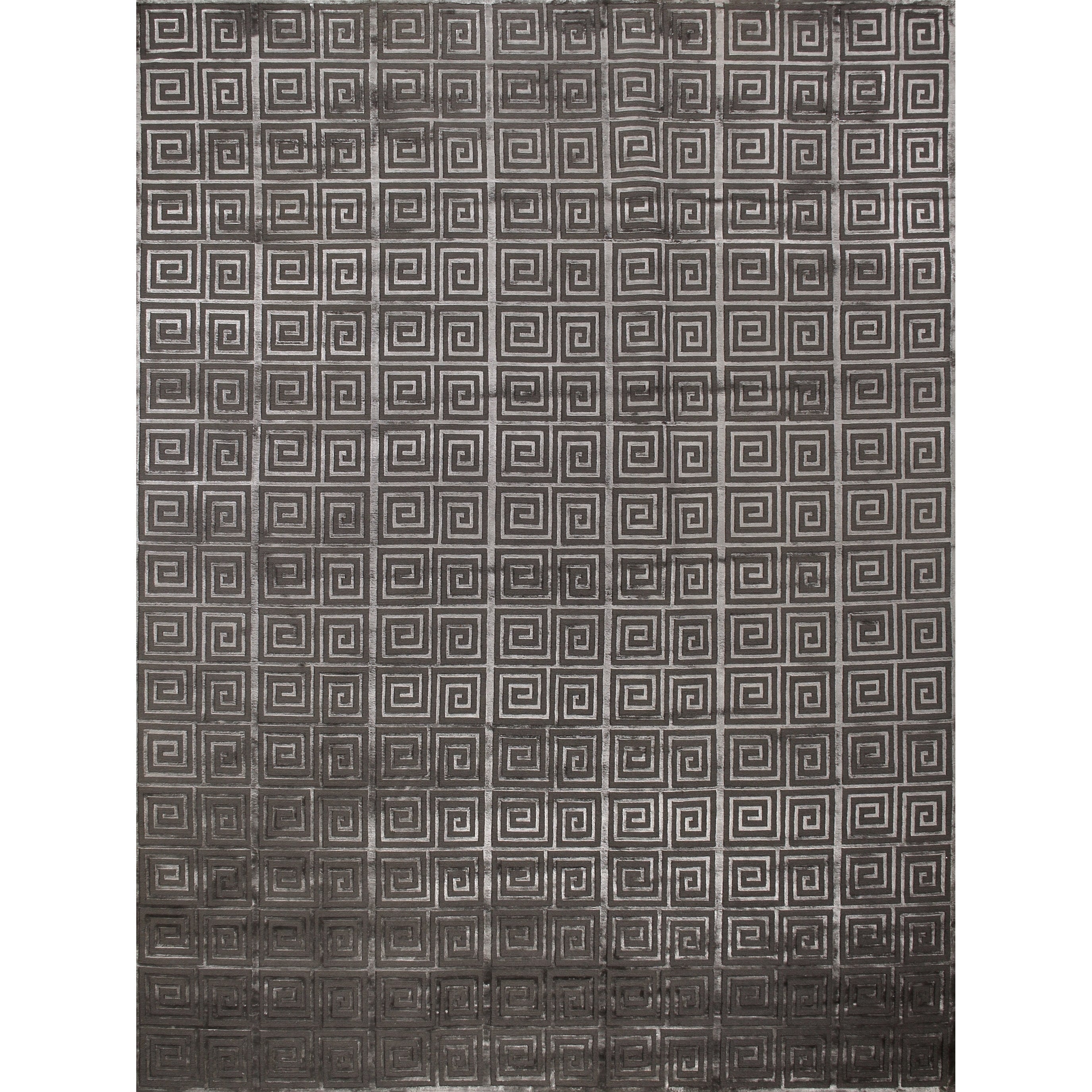 Greek Key Hand Knotted Wool Viscose Dark Gray Area Rug