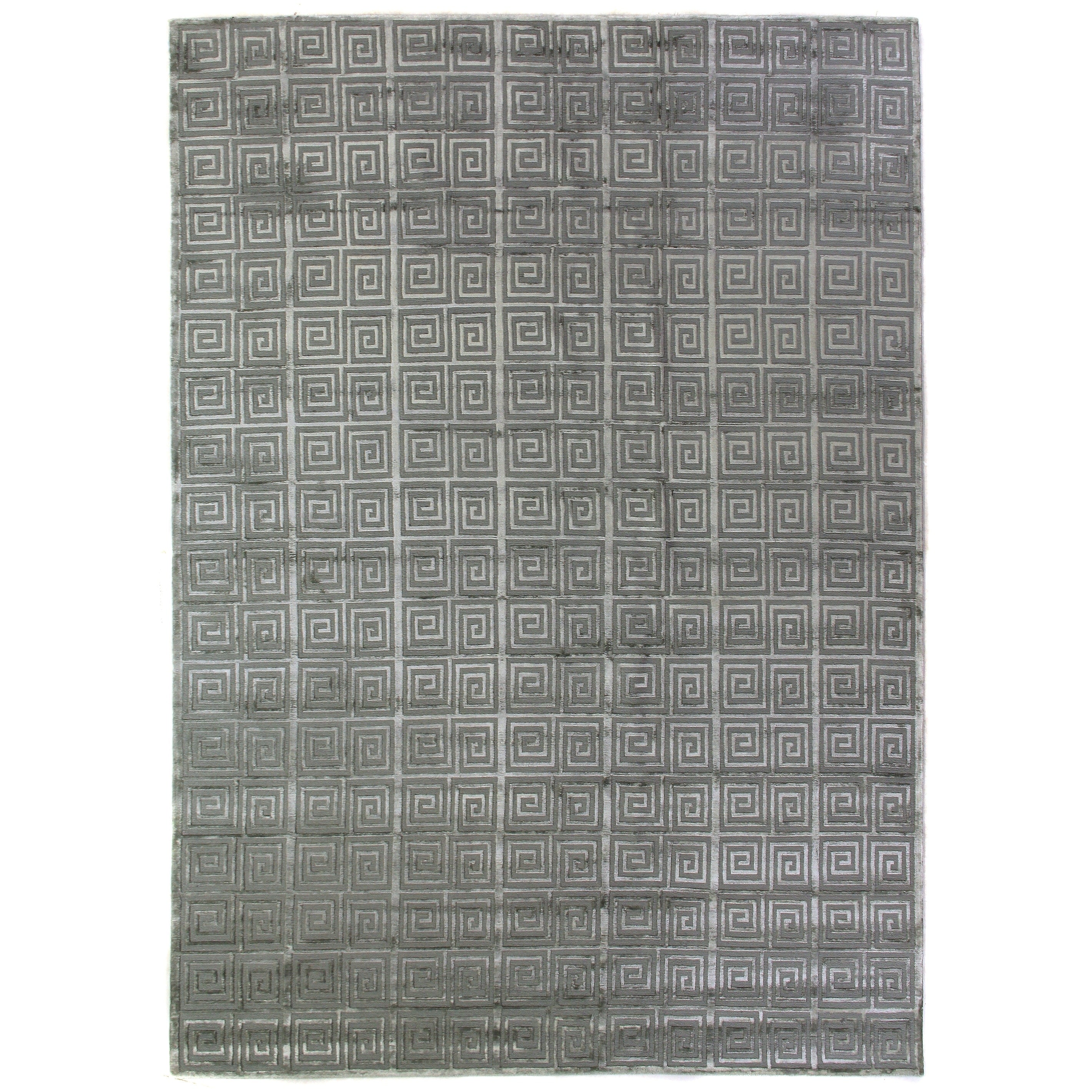 Greek Key Hand Knotted Wool Viscose Light Blue Area Rug 5 X 8