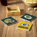 Green Bay Packers 4 Piece Ceramic Coasters Set With Wood Caddy