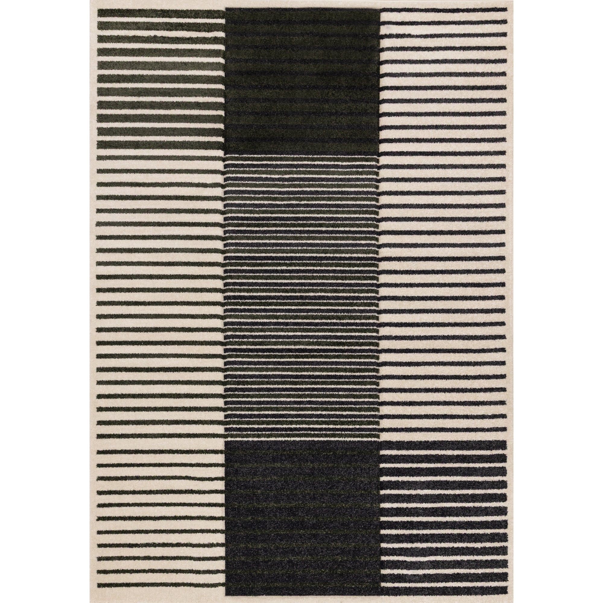 Green Black White Modern Striped High Traffic Area Rug