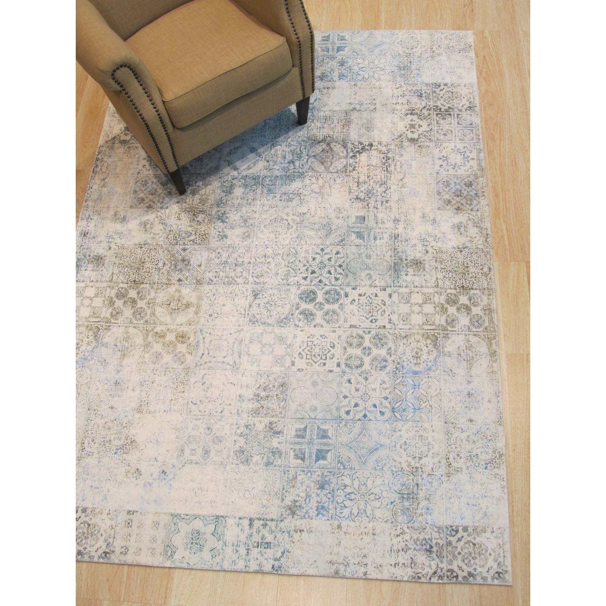 Green Distressed Bohemian Moderno Mosaic Rug 4 4 X 6 3