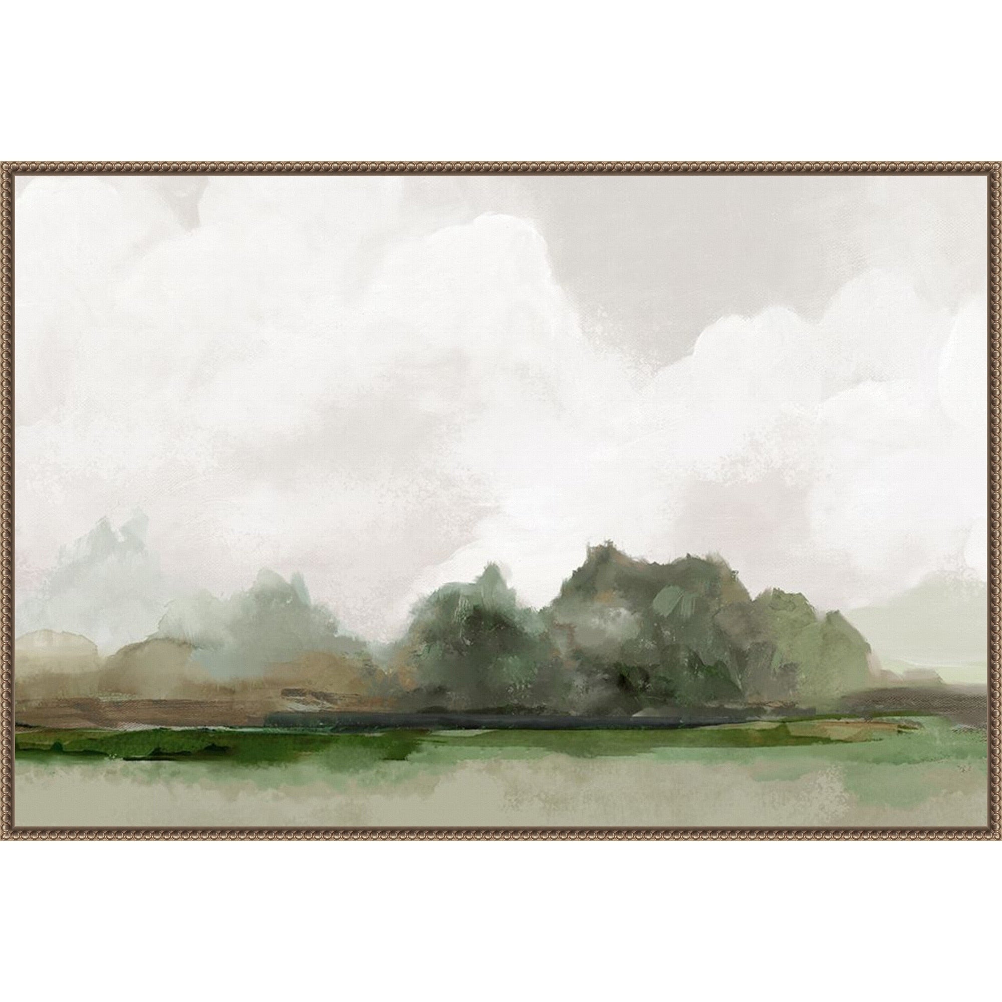 Green Fields Under Soft Clouds By Pi Studio Framed Canvas Wall Art Print