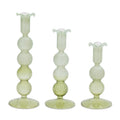 Green Glass Taper Candle Holder Set Of 3