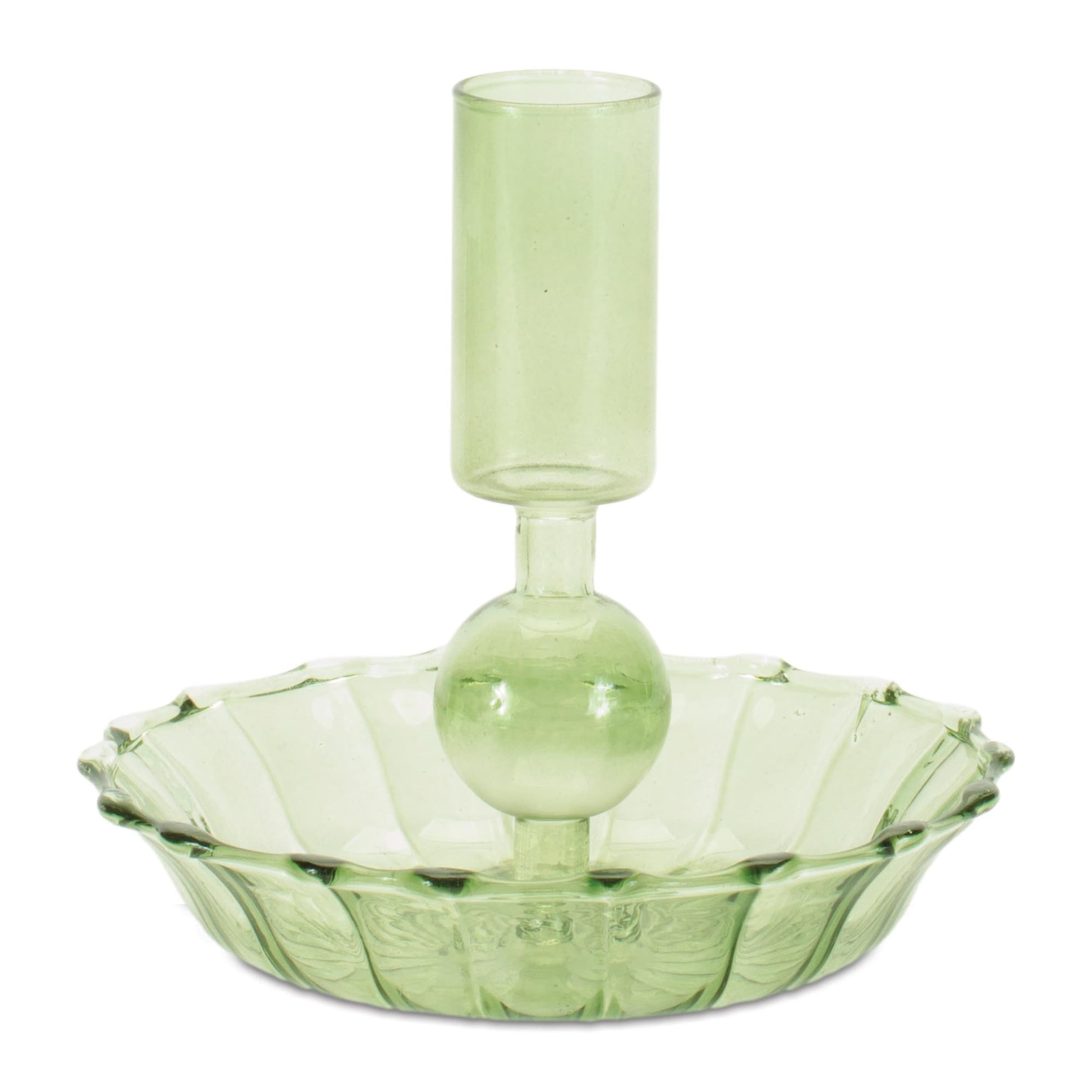 Green Glass Taper Candle Holder Set Of 3