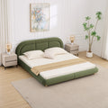 Green King Size Platform Bed Frame With Curved Upholstered Headboard
