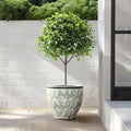 Green Paisley Ceramic Planter 15.55 Round Indoor Outdoor Flower Pot 14.17 X 15.55 Diameter