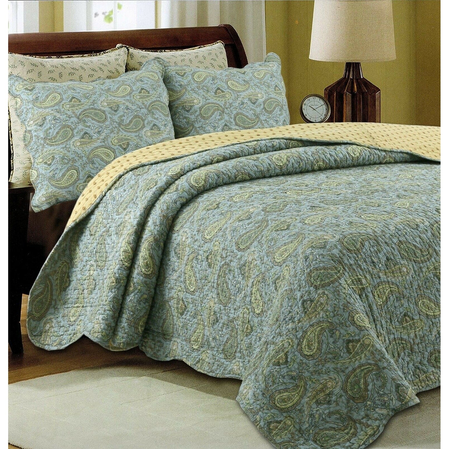 Green Paisley Country Style 3 Piece Cotton Quilt Set