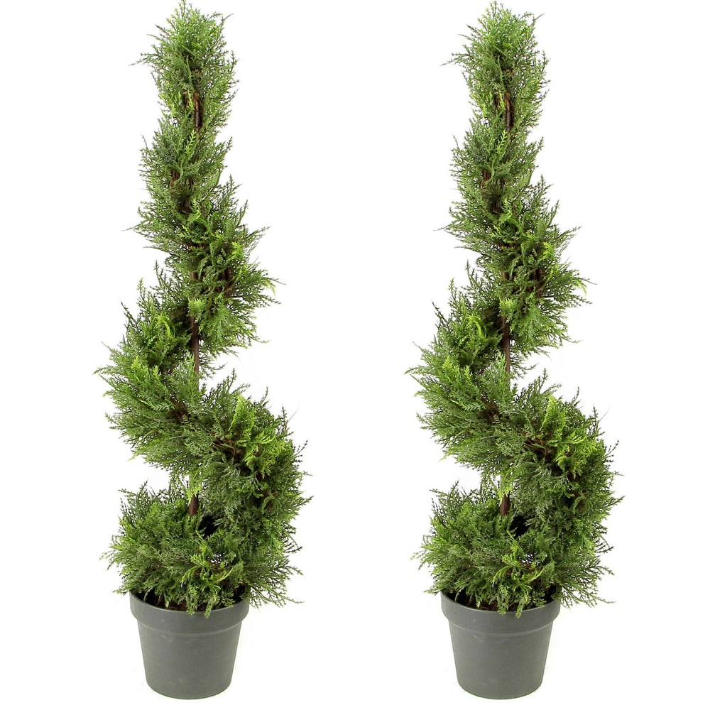 3 Foot Artificial Cypress Spiral Topiary Tree In Pot Set Of 2