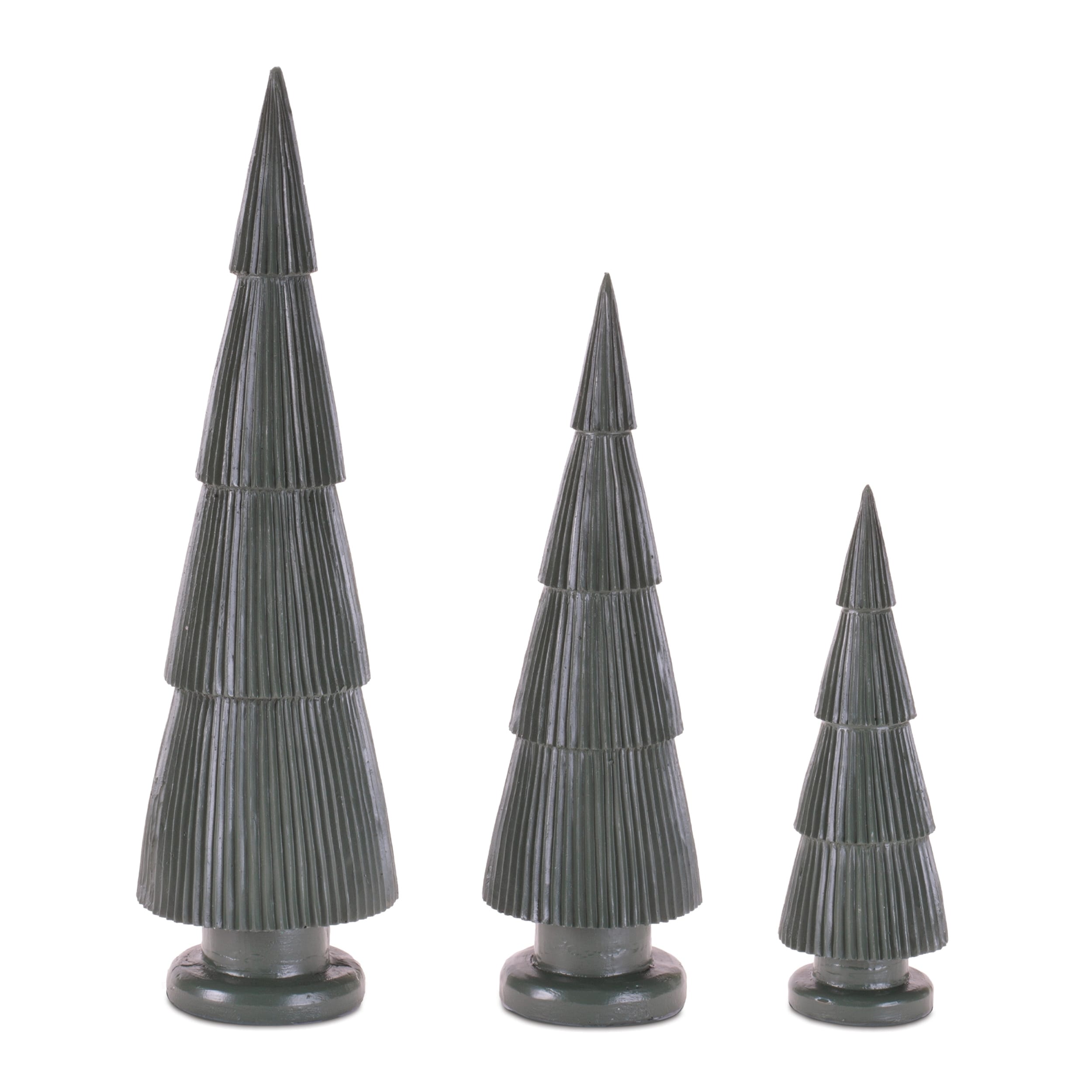 Green Ribbed Resin Christmas Tree Set Of 3