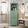 Green Triangle Corner Cabinet Floor Cabinet With Adjustable Shelves Bathroom Skin Care Cabinet With 3 Drawers