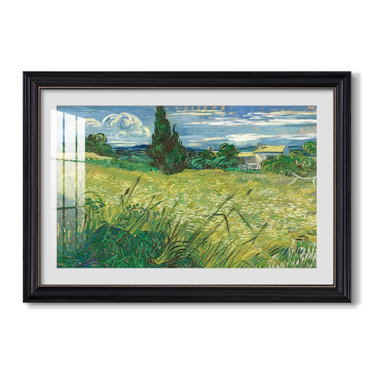 Green Wheat Field With Cypress 1889 Vincent Van Gogh Custom Framed Print