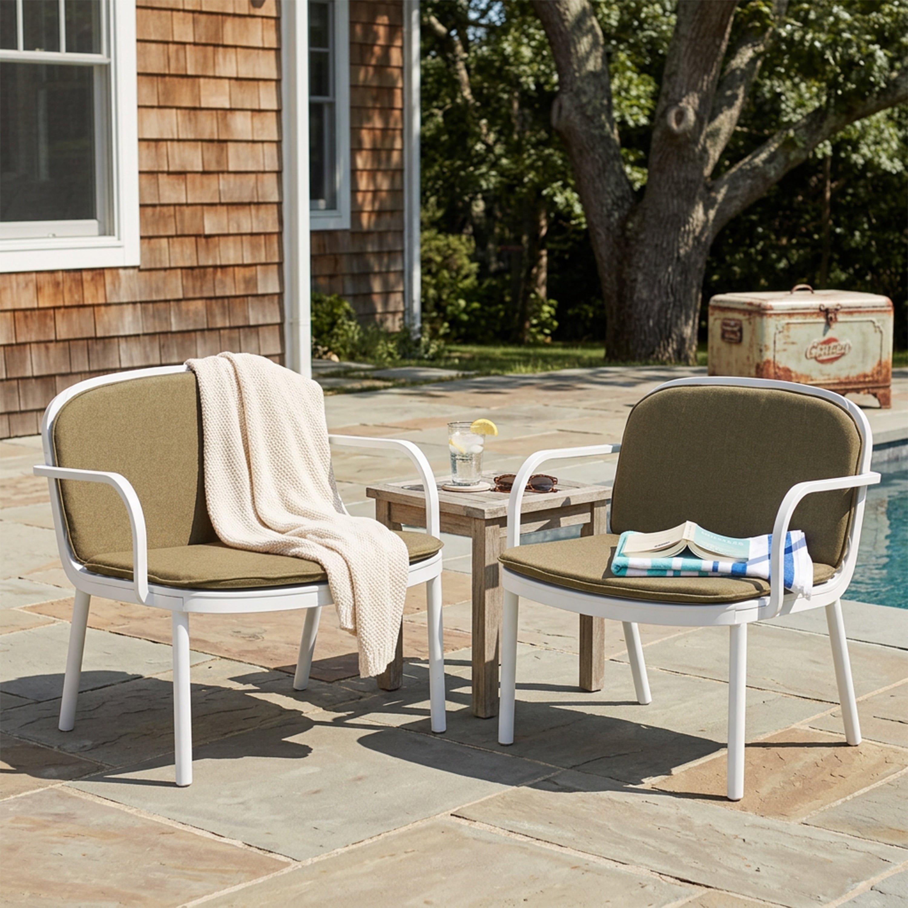 Green White Outdoor Armchairs Patio Chairs Upholstered Arm Chair Reading Chair Accent Chair Reception Chair Side Chair