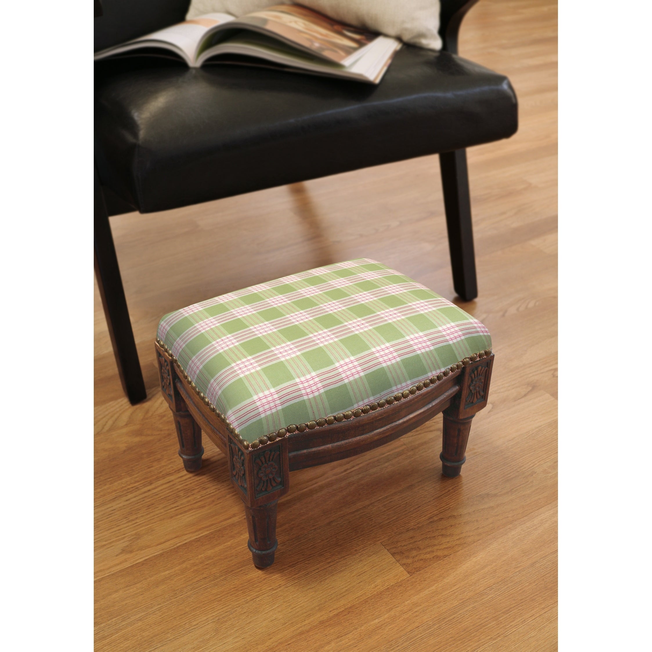 Green And Pink Plaid Footstool