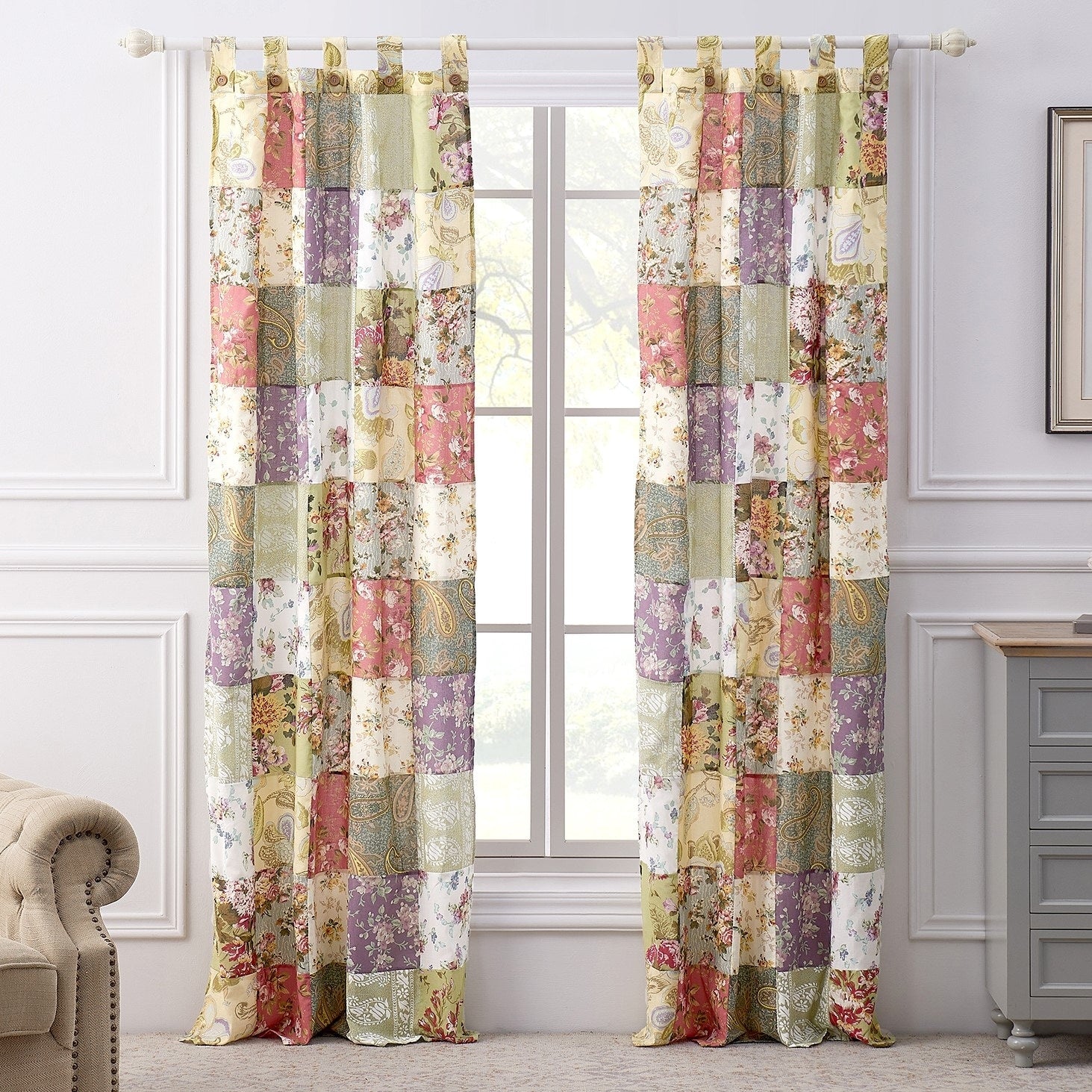 Greenland Home Fashions Blooming Prairie Patchwork Tab Top Curtain Panel Pair 42 X 84