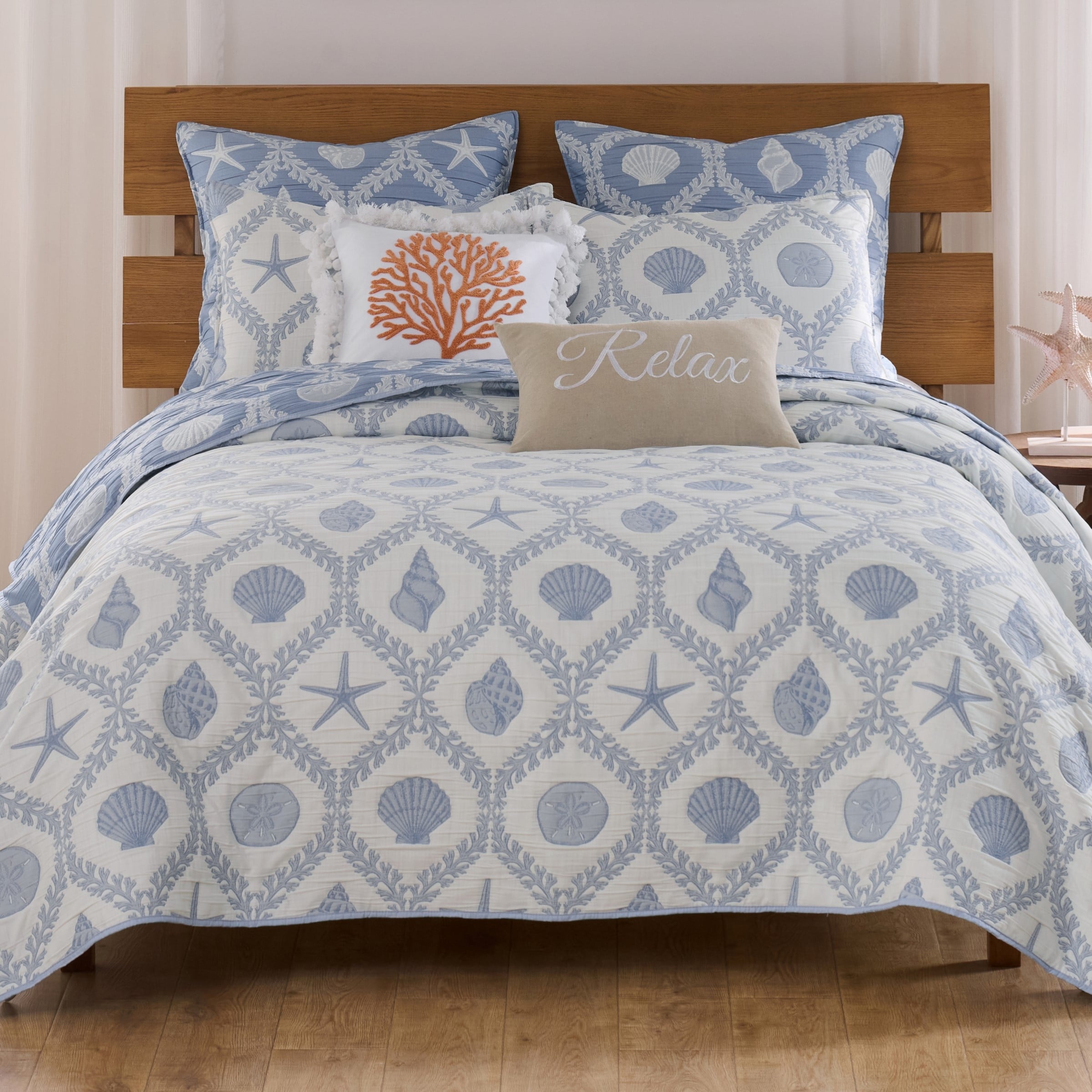 Greenland Home Fashions Laguna Reversible Matelass Coastal Coverlet Set