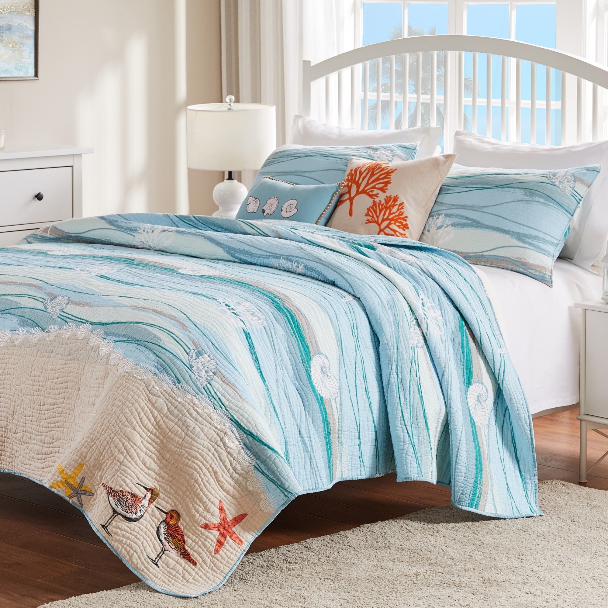 Greenland Home Fashions Maui Coastal Cotton 3 Piece Quilt Set